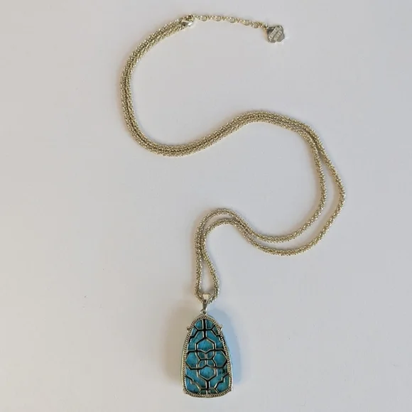Kendra Scott Sandra Necklace Turquoise Magnesite Pendant Margarita Chain Gold - Picture 4 of 13